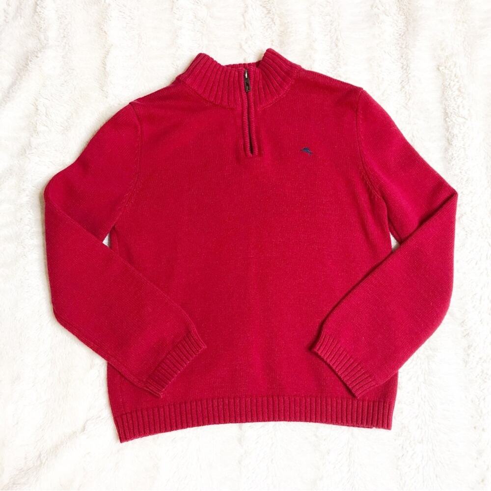 Tommy Bahama red ¼ zip sweater size Large 10-12